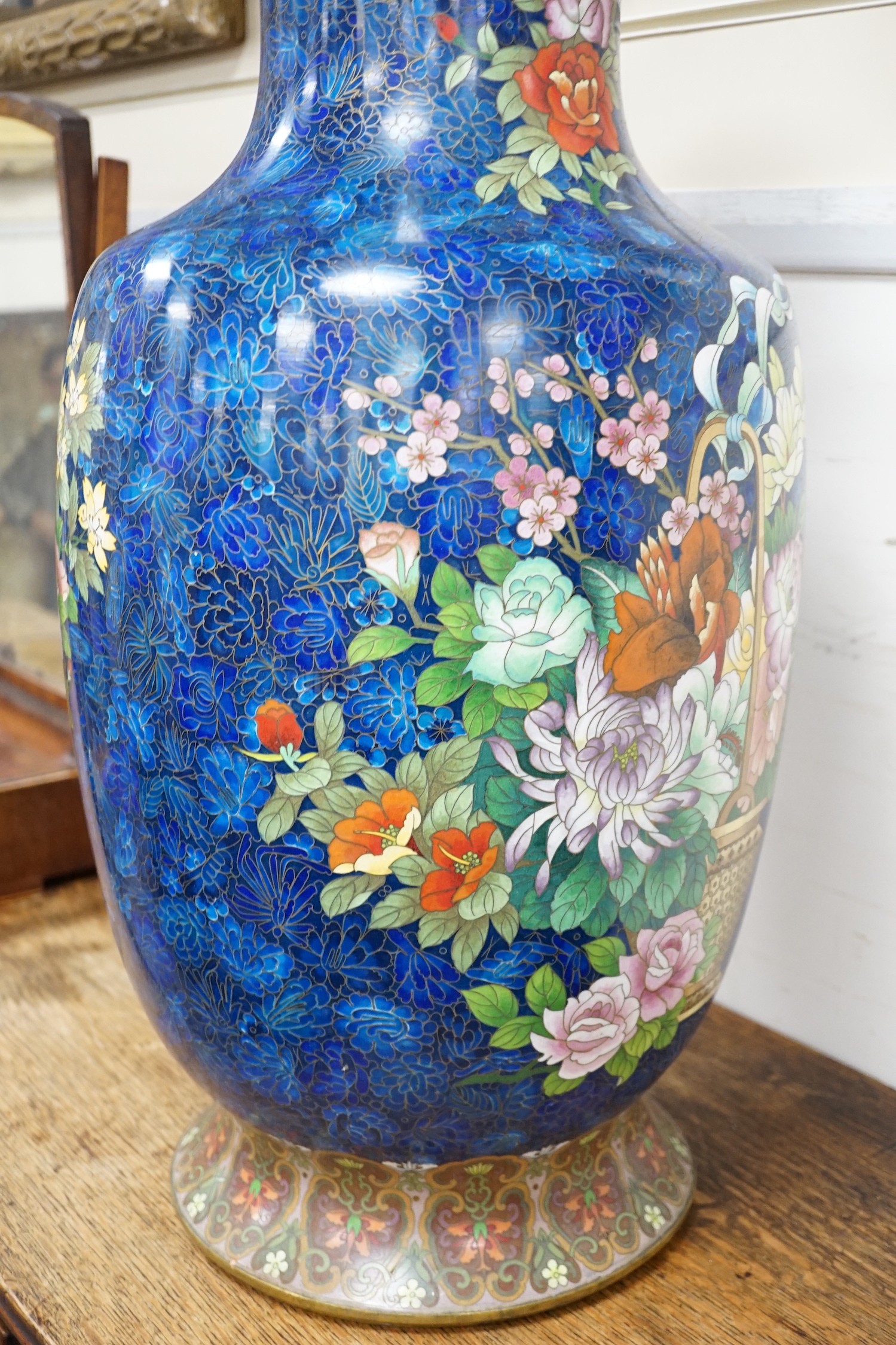 A large pair of Chinese cloisonné enamel baluster vases, 66cm